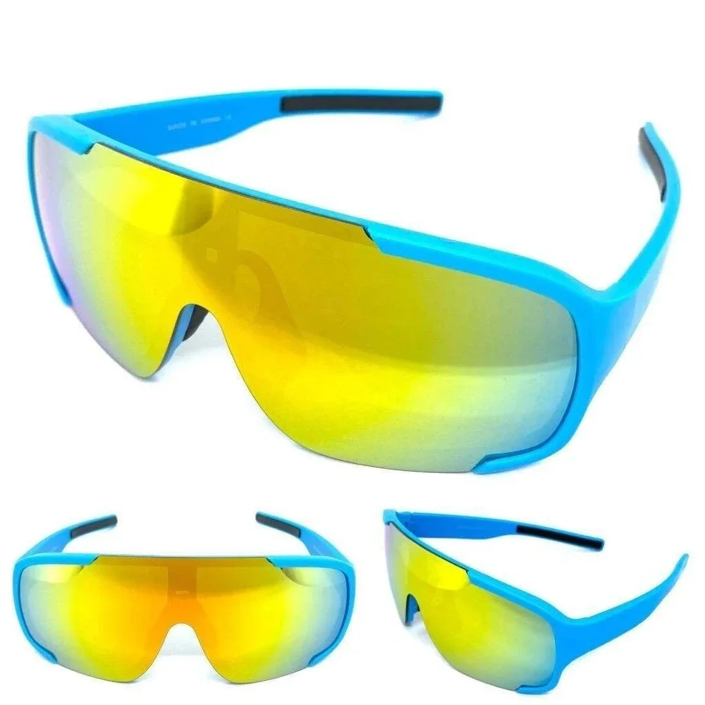 Shield Sunglasses‎ Mirrored Lens Sport Cycling Glasses Blue Frame Fishing Lentes